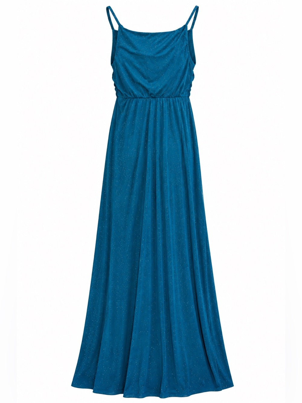 Teal Blue Glitter Maxi Dress corset back Stretch Evening Gown L